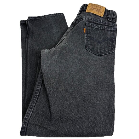 VTG Levi's 550 Student 26x30 (Actual 22x28.5) Black Jeans Orange Tag EUC - Picture 1 of 11